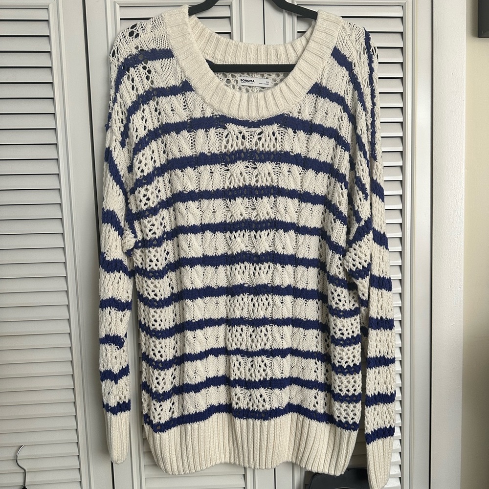 Sonoma Navy and White Striped Sweater NWOT Size 0X - Picture 3 of 5